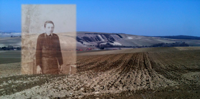 Landschaft mit altem Foto von Lehrbub